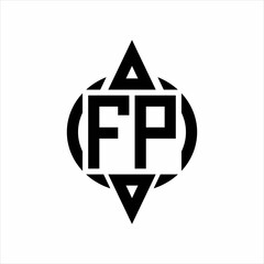 FP Logo with circle rounded combine triangle top and bottom side design template