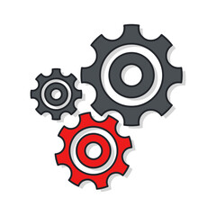 Cogs or gears flat icon. Flat style illustration. Isolated on white background. 