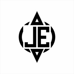 JE Logo with circle rounded combine triangle top and bottom side design template