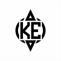 KE Logo with circle rounded combine triangle top and bottom side design template