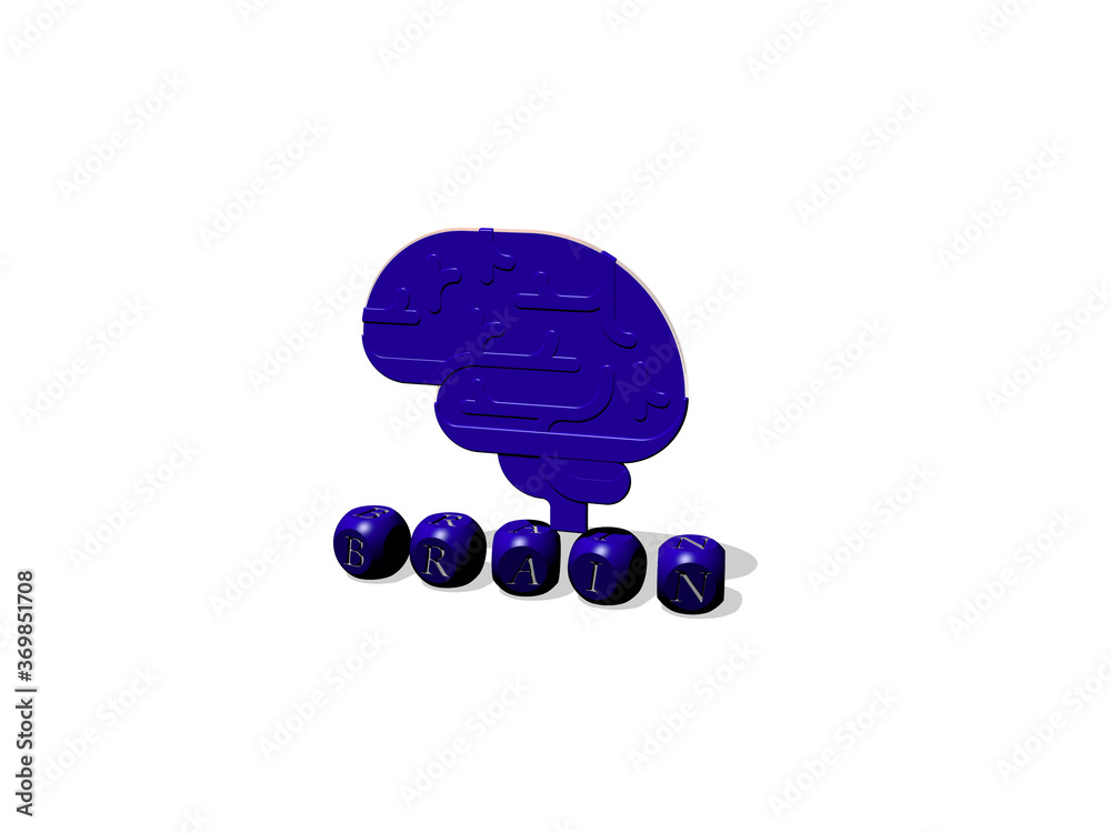 Fototapete 3D illustration of brain graphics and text made by metallic dice letters for the related meanings of the concept and presentations. background and human