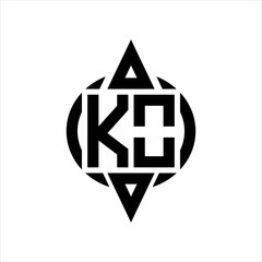 KO Logo with circle rounded combine triangle top and bottom side design template