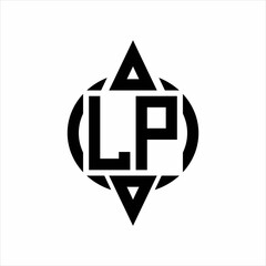 LP Logo with circle rounded combine triangle top and bottom side design template