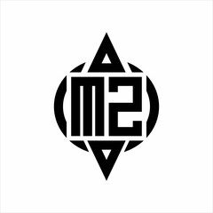 MZ Logo with circle rounded combine triangle top and bottom side design template