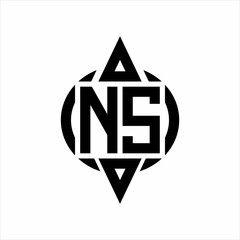 NS Logo with circle rounded combine triangle top and bottom side design template on white background