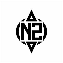 NZ Logo with circle rounded combine triangle top and bottom side design template on white background