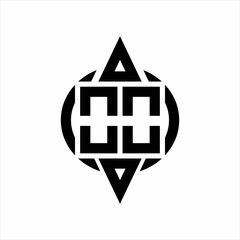 OO Logo with circle rounded combine triangle top and bottom side design template on white background