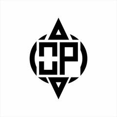 OP Logo with circle rounded combine triangle top and bottom side design template on white background