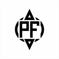 PF Logo with circle rounded combine triangle top and bottom side design template on white background