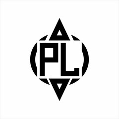 PL Logo with circle rounded combine triangle top and bottom side design template on white background