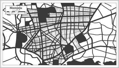 Namjeju South Korea City Map in Black and White Color in Retro Style.