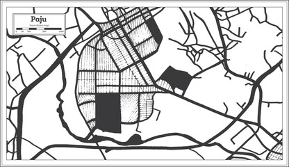 Paju South Korea City Map in Black and White Color in Retro Style.