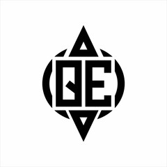 QE Logo with circle rounded combine triangle top and bottom side design template on white background