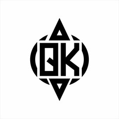 QK Logo with circle rounded combine triangle top and bottom side design template on white background