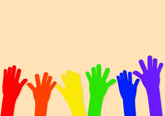show rainbow hands concept symbol for Lesbian, Gay, Bisexual, Transgender, Queer on cream color isolated background, LGBTQ symbol, Gender identity, Gender expression, design vector illustration