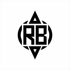 RB Logo with circle rounded combine triangle top and bottom side design template on white background