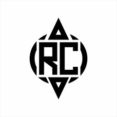 RC Logo with circle rounded combine triangle top and bottom side design template on white background