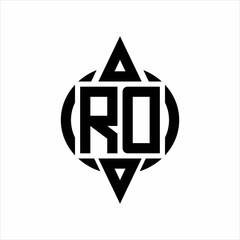 RD Logo with circle rounded combine triangle top and bottom side design template on white background
