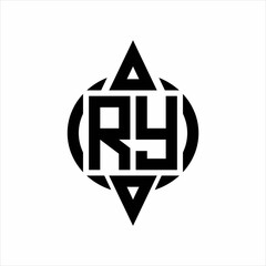 RY Logo with circle rounded combine triangle top and bottom side design template on white background