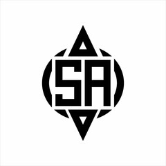 SA Logo with circle rounded combine triangle top and bottom side design template on white background