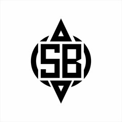 SB Logo with circle rounded combine triangle top and bottom side design template on white background