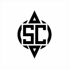 SC Logo with circle rounded combine triangle top and bottom side design template on white background