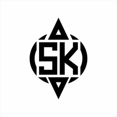 SK Logo with circle rounded combine triangle top and bottom side design template on white background