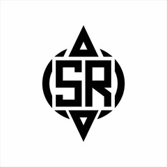 SR Logo with circle rounded combine triangle top and bottom side design template on white background