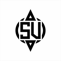 SV Logo with circle rounded combine triangle top and bottom side design template on white background