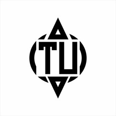 TU Logo with circle rounded combine triangle top and bottom side design template on white background