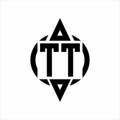 TT Logo with circle rounded combine triangle top and bottom side design template on white background