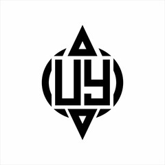 UY Logo with circle rounded combine triangle top and bottom side design template on white background
