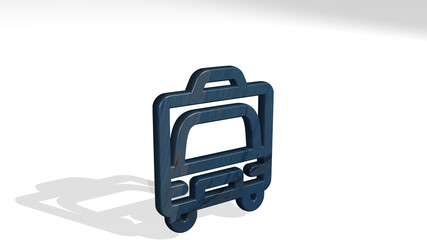 PUBLIC SERVICE AMBULANCE made by 3D illustration of a shiny metallic sculpture casting shadow on light background. city and editorial