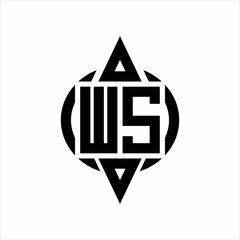 WS Logo with circle rounded combine triangle top and bottom side design template on white background