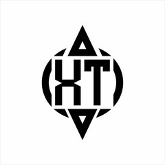 XT Logo with circle rounded combine triangle top and bottom side design template on white background