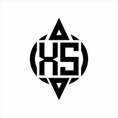 XS Logo with circle rounded combine triangle top and bottom side design template on white background