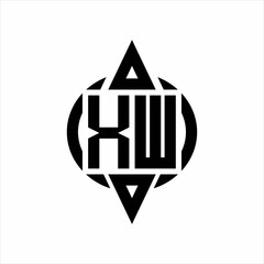 XW Logo with circle rounded combine triangle top and bottom side design template on white background