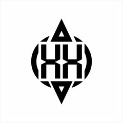 XX Logo with circle rounded combine triangle top and bottom side design template on white background