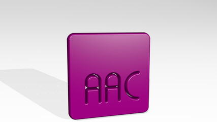 AUDIO DOCUMENT AAC from a perspective with the shadow. A thick sculpture made of metallic materials of 3D rendering. illustration and background