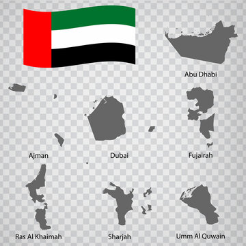 Seven Maps Regions of United Arab Emirates - alphabetical order with name. Every single map of  Region UAE are listed and isolated with wordings and titles.  EPS 10.