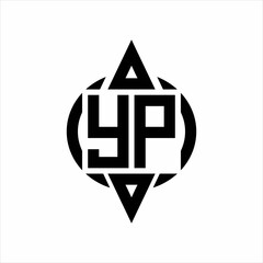 YP Logo with circle rounded combine triangle top and bottom side design template on white background