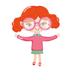 little cute girl with big glasses cartoon isolated icon design white background