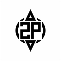 ZP Logo with circle rounded combine triangle top and bottom side design template on white background