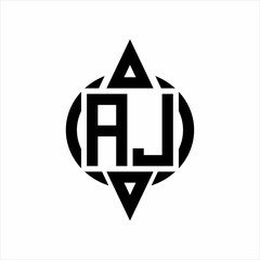 AJ Logo with circle rounded combine triangle top and bottom side design template