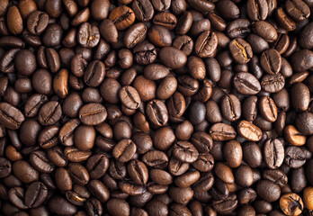 Roasted Coffee beans texture background, top view