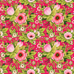 Seamless beautiful pattern drawn with felt-tip pens on paper 