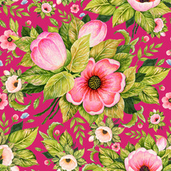 Seamless beautiful pattern drawn with felt-tip pens on paper