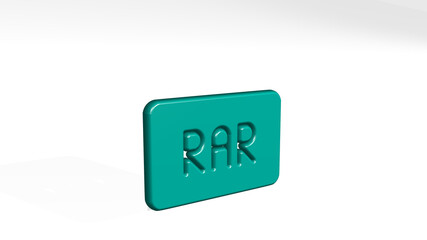 file rar made by 3D illustration of a shiny metallic sculpture with the shadow on light background. icon and business