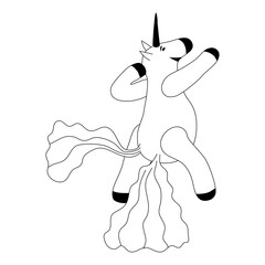 Unicorn smiling pooping a rainbow, fantasy cute character beast multicolored shit turd, lineart