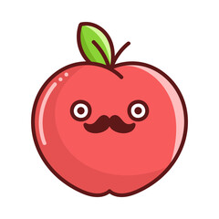 kawaii mustache apple cartoon illustration